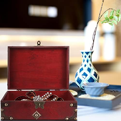 Cabilock Дървен Сандък със Съкровища, Ретро Декоративна Кутия За Съхранение с Ключалка, Калъф За Бижута Кутия