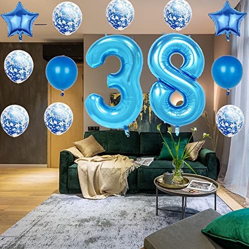 Украса на 62-ри рожден ден, Аксесоари за Партита, Син балон с номер 62, 40-Инчови Гигантски балони от mylar