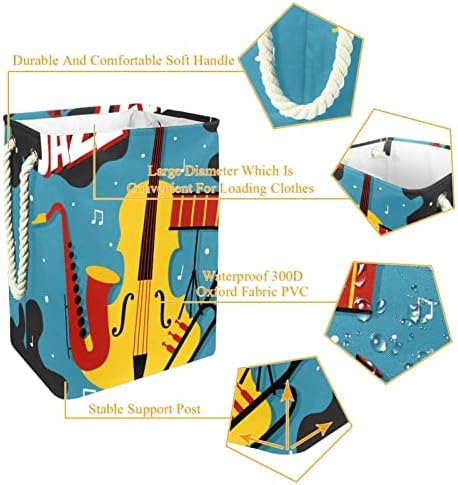 Векторна кошница за дрехи с джаз плакат, Вградена Подплата с Подвижни скоби, Кошница за дрехи с дръжки