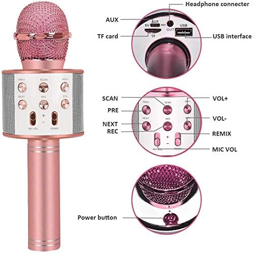 Безжичен микрофон Yisska 4 в 1 Bluetooth Караоке Микрофон, Преносим Микрофон за деца с MP3 от 3 до 12 години