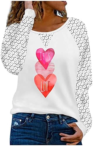 Плочи с изображение на Сърце Любов, дамски Дантелени Ризи с дълъг ръкав, Модни Пуловери с кръгли деколтета,