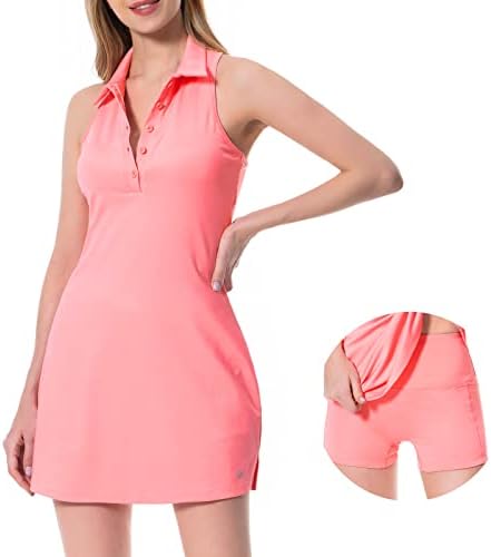Лесно женски Теннисное рокля-Поло с яка за голф, Рокли с Вграден бюстгальтером и Подвижни къси панталони UPF