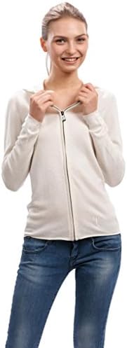 Жена пуловер с качулка Citizen Cashmere с цип - Кашмир Яке с дълъг ръкав, Без джобове, Гладка