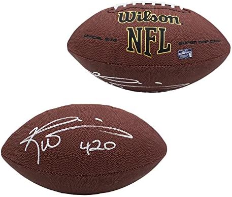 Рики Уилямс Подписа Футболна топка Маями Делфините от композиране на кожата Super Grip NFL с надпис 420 - Футболни