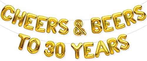 PartyForever ПОЗДРАВИ И БИРА До 30 ГОДИНИ Балони Банер Златен 30-ия Рожден Ден Украси Знак