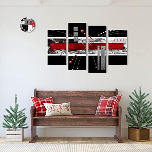 YPY Голям Черно-Червено Платно Стенно изкуство - 4 Панела Модерен Абстрактен Набор от Чертежи за Декорация на