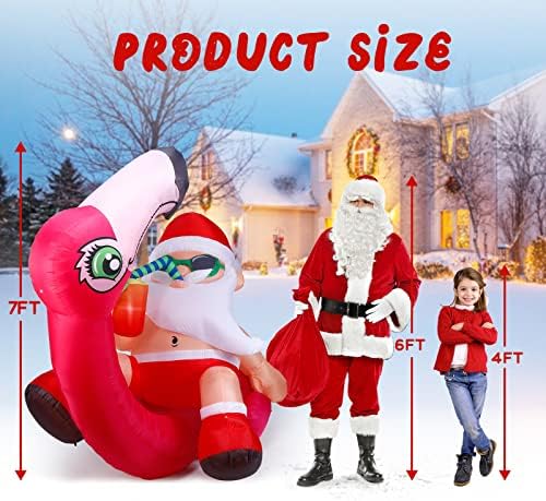 Коледни надуваеми играчки 7x8 метра на открито, Гигантски коледни украшения във формата на дядо коледа и Фламинго