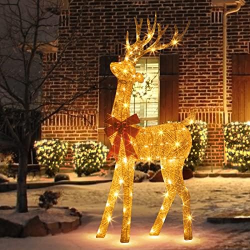 Външни Коледни Украси със Златен Елен PEIDUO, 5 метра Осветена Коледна Украса за Двора, Улицата Украса с Елени