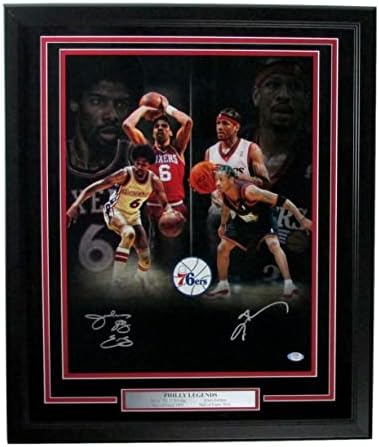 Юлий Эрвинг / Алън Айвърсън 76ers с Двоен подпис 16x20 в Фоторамке PSA / DNA 167665 - Снимки на НБА с автограф