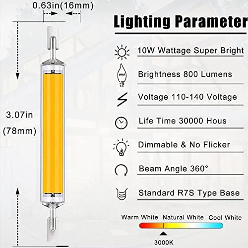 5 Опаковки led лампи R7s 78 мм, 10 W led лампи с висока яркост R7s, J-Образна 120 В Двухконтурные лампи с регулируема