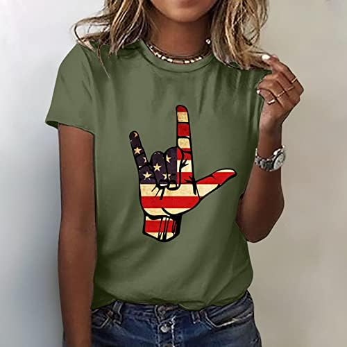 Ризи 4 юли, Женска Тениска с Американския Флаг, Лятна Тениска С кръгло деколте и Къс ръкав на Райе и Звезди,