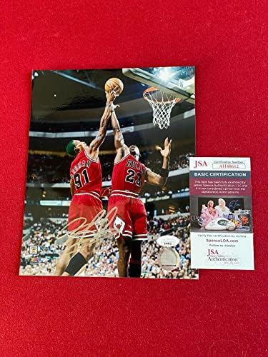 Денис Родман, с автограф (JSA) Лицензиран снимка 8x10 (Йордания) Булс - Снимки на НБА с автограф