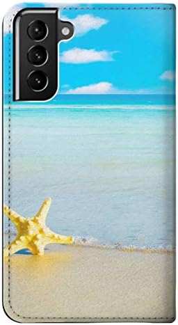 RW0911 Отпуснете се на плажа, калъф-награда от изкуствена кожа с панти капак за Samsung Galaxy S21 Plus 5G,