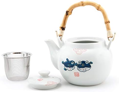 Керамичен чайник в традиционен японски стил с дръжка от ратан, 42 течни унции, чайникът с Цедка от неръждаема