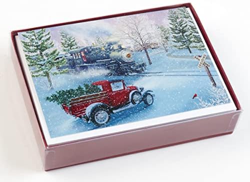 Кутия с коледна пощенска картичка Коледно пътуване - 15 Картички и 16 пликове от фолио