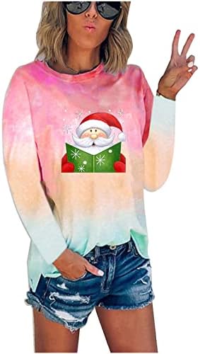 Есенни Ризи за Жени, Контрастен Пуловер с Коледните Принтом и кръгло деколте, Меки Свитшоты Големи Размери за