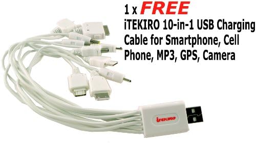 iTEKIRO AC Стенно Зарядно за Кола dc Комплект за Panasonic DMC-FX7S + iTEKIRO 10-в-1 USB Кабел За зареждане