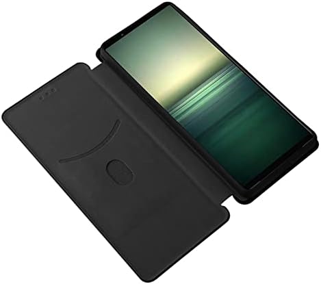 Чанта-портфейл GLLDS за Sony Xperia 1 IV, Флип калъф от изкуствена кожа от Въглеродни влакна с Отделения за