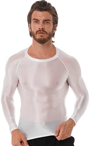 Doomiva Мъжки Блузи с дълъг ръкав, Облегающая Тениска с кръгло деколте, Однотонная Еластична, Спортно Облекло,