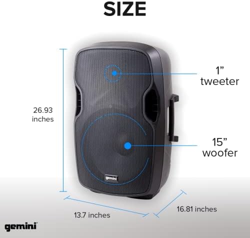 Джемини Sound Bluetooth Двойна Активен /Пасивен 15Инчов Нискочестотен Говорител, Акустична система с мощност