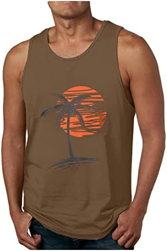 Тениски с Палмово Дърво, Потници за Мъже, през Цялата Деколте, Риза Без Ръкави, с Шарките на Залез слънце, Мускулна