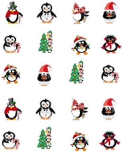 20 Коледни Стикери за нокти с Пингвини