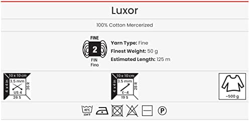 YarnArt Luxor Cotton, (опаковка от 5 чилета) Мерсеризованная памучни прежди Giza, мека, Супер Fino за плетене