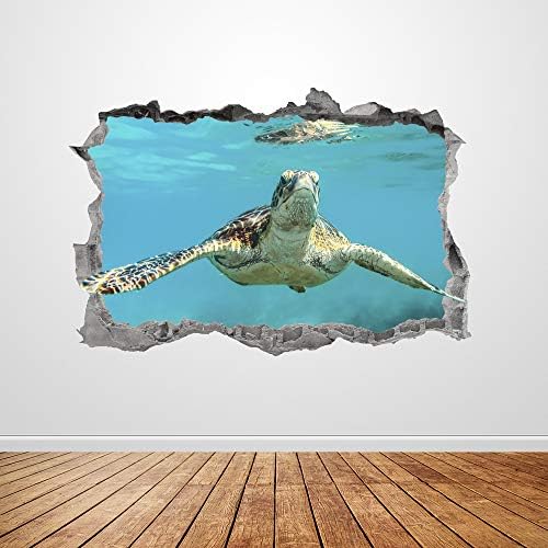 Морска Костенурка Стикер на стената Разби 3D Графика Под Океана Стикер На стената Художествена Живопис Плакат