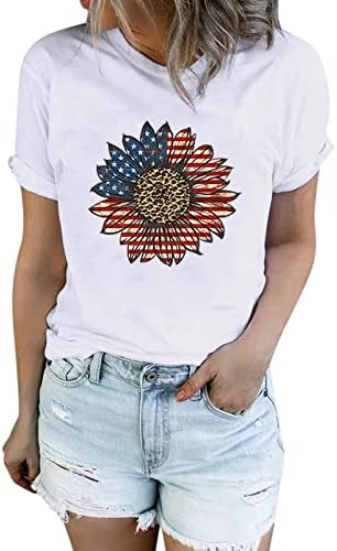 Ризи 4 юли, Женска Тениска с Американския Флаг, Летни Ежедневни Блузи, тениски с Къс ръкав, Патриотични Удобни