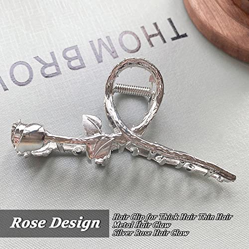 Цветни щипки за коса, 1 бр., сребриста метална роза, дизайн с голям размер, елегантен и благороден, силна фиксация
