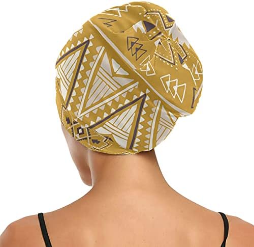 Skull Cap сън шапка работа Капачка на капака на двигателя-шапки за жени шарени бохемски жълто тъмен триъгълник