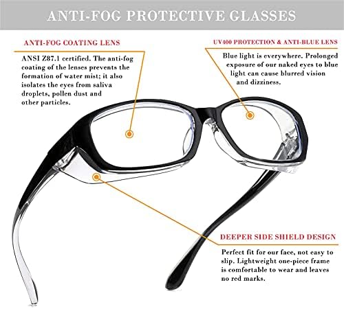 HJSTES Защитни Очила за Жени, Фарове за Защитни Очила медицински Сестри, Прозрачни Рамки, Сини Леки Предпазни