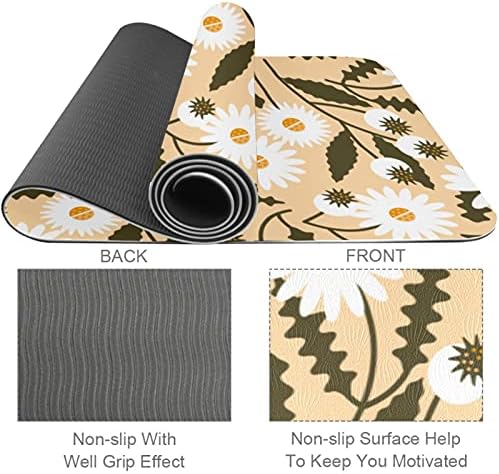 SDLKFRELI, Много дебело килимче за йога 6 мм, бял с флорални принтом, Екологично Чисти постелки за упражнения