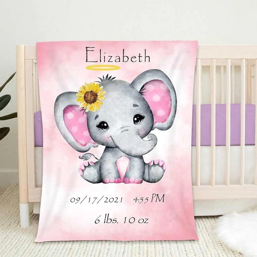 Индивидуални бебешки Одеала със Слон, Одеало със Слон със Слънчогледи, Подарък за Новородено, За Рожден Ден
