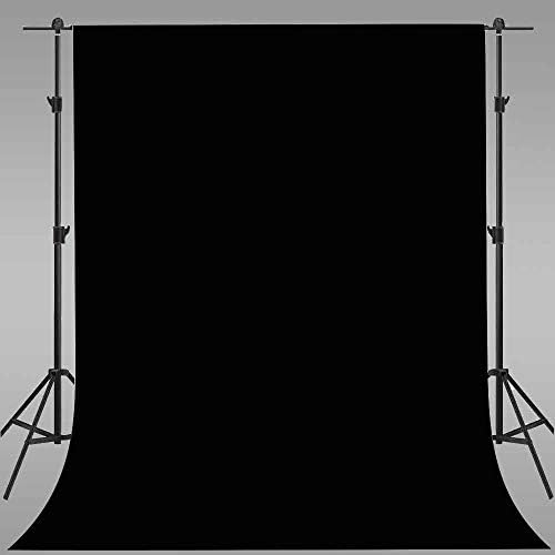 Черен Полиестер фон, Чисто Черно Экранный фон за снимки, 6x9 фута /1,8x2,8 м, Сгъваем фон, (Само фон) Подпори
