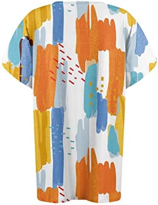Дамски Блузи Мода 2023, Тениска с V-Образно деколте и Къс Ръкав с Цифрово принтом