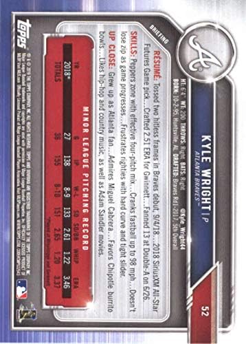 2019 Bowman Baseball 52 Карти начинаещ Kayla Райт RC Atlanta Braves Официалната Търговска картичка MLB От Topps