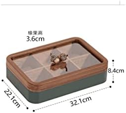 HOUKAI Дърво в Китайски Стил с Капак Прозрачен Плодови Чиния Правоъгълна Кутия За Съхранение на шоколадови Бонбони