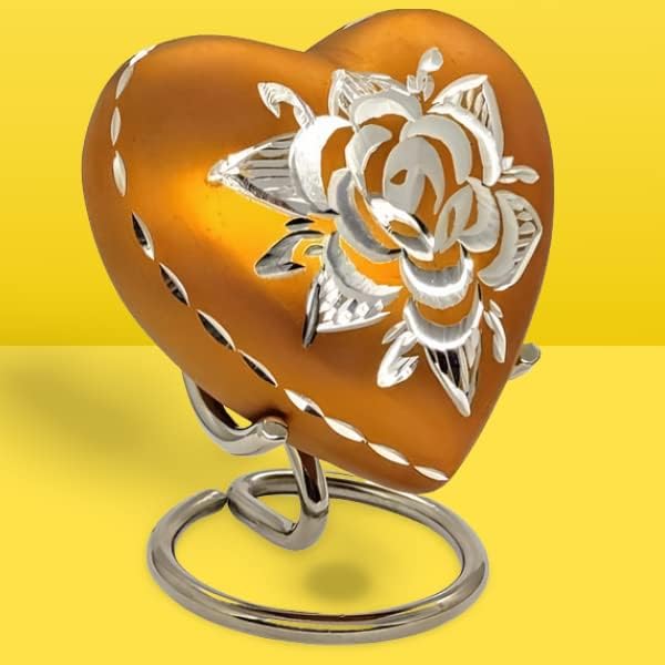 Класическа урна–сувенир във формата на сърце Akanksha Arts за човешкия пръст - с Кутията и стойката - Ярко жълт