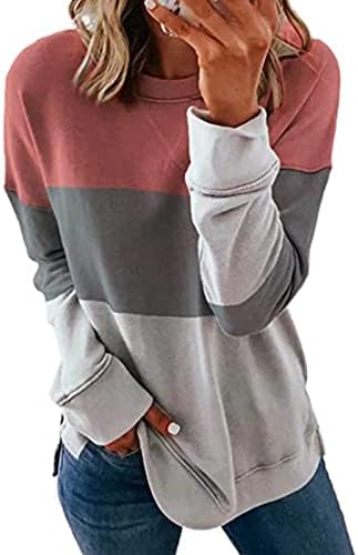 SaoJeYi-ГД Дамски Блузи с дълъг ръкав и кръгло деколте, Пуловер в стил Мозайка, Ежедневни Ризи Голям Размер,