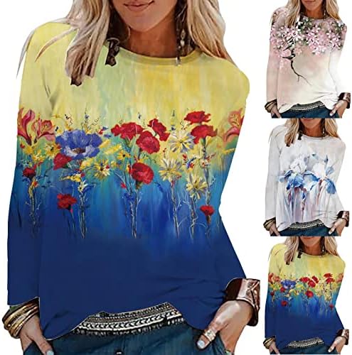 Дамски Блузи с дълъг ръкав, Тениски за жените, Ежедневните Свободни Блузи-Ризи, Ризи с Цветен Модел, Блузи за