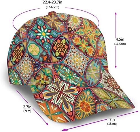 Wozukia Мандала Pattern Ежедневно Солнцезащитная бейзболна шапка на Открито, Шапка, Цветна Мозайка Фон, Етнически