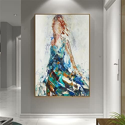 QUESHENG Art Абстрактна Живопис с маслени бои, за момичета, Синя и сива Картина, Плакат, Абстрактно Стенно Изкуство,