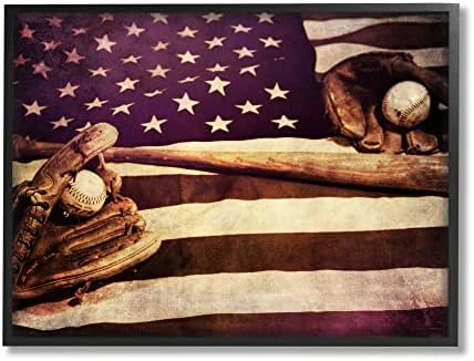 Спортен мотив Бейзболна ръкавица Stupell Industries с Ивици на Американското и Звездите, Дизайн Дэниела Спроула
