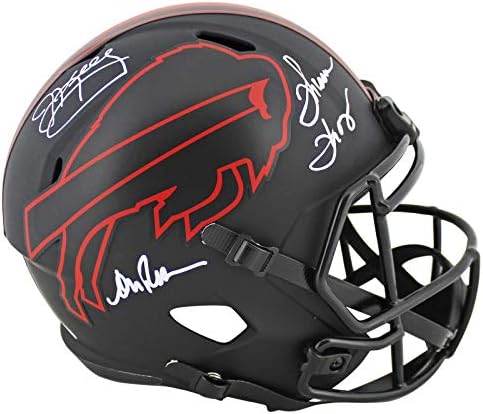Биллс (3) Кели, Томас и Рийд Подписа Голям шлем Eclipse Speed Rep JSA Знам - Каски NFL с автограф
