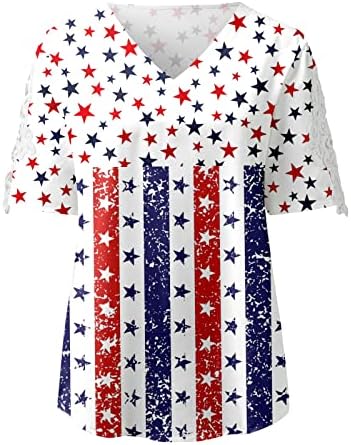 Тениски на 4 юли, Ризи за Жени, Тениска с Къс ръкав и кръгло Деколте В Ивица с Флага на САЩ, Патриотическая