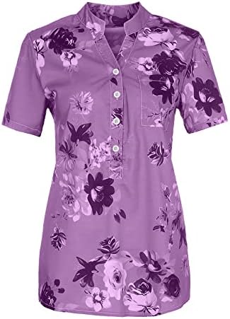 Блузи за Жени, Летни Ежедневни Ризи с Къси Ръкави и Цепка Копчета, Елегантни Ризи с Цветен Модел, Блузи, Гърдите