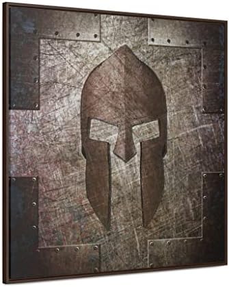 FreedomGiftsUSA Спартан каска от Потертого метал, отпечатани върху Опънато платно в Плаваща рамка - Molon Labe