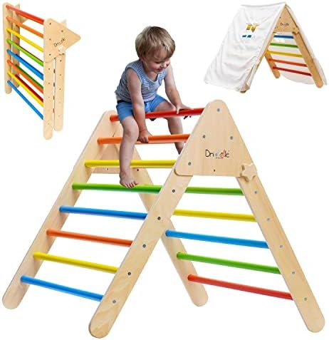 Триъгълник за катерене с палатката - Дървени играчки за катерене за деца и бебета - X-Large Сгъваема цветна