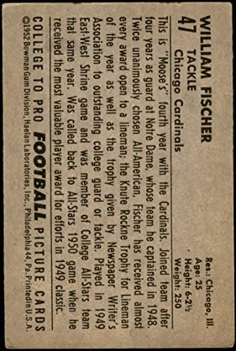 1952 Боуман 47 Уилям Фишер Чикагские кардиналите-FB (Футболна карта) ДОБРИ кардиналите-FB Нотр-Дам
